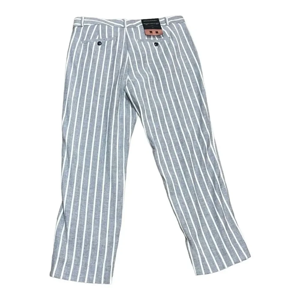 Banana Republic Avery Straight Fit Striped Washable Linen Pant New With Tags